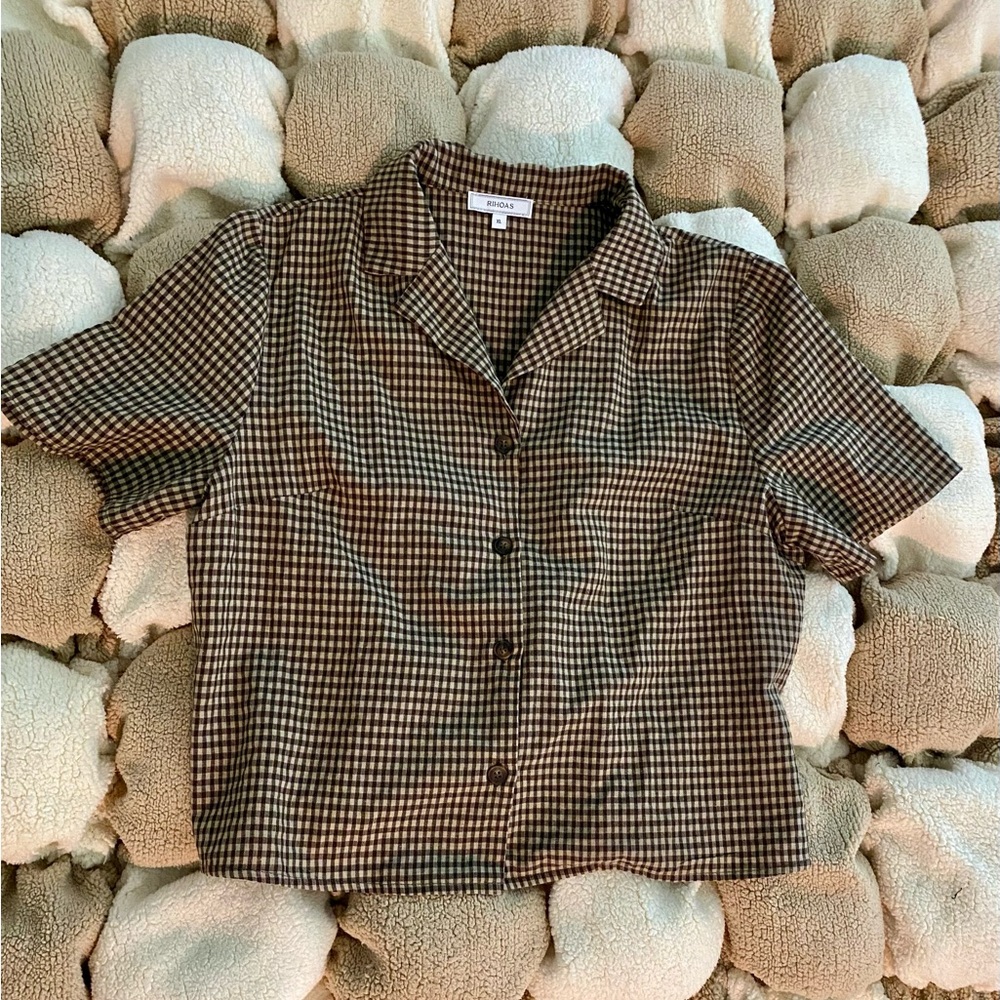 Brown Checkered Short Sleeve Shirt